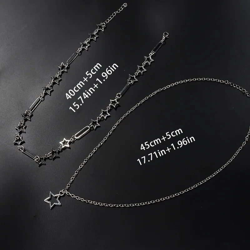 Personalized Punk Style Hollowed Out Stars Chain Double Layer Necklace Ladies Y2k Fashion Trend Holiday Party Accessories Gifts