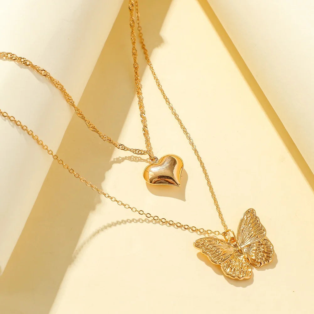 Vintage Butterfly Necklace Women Golden Stainless Steel Blade Snake Chains Aesthetic Charms Choker Women jewelry Gift To Mujer