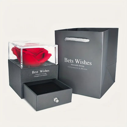 Colares luxuosos com pingentes de zircônia vermelha e caixa de presente com flor de rosa para namorada e mulheres, presentes de "Eu te amo", joias de casamento da moda 2024