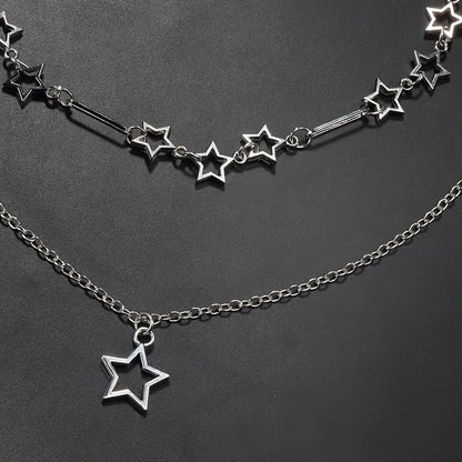 Personalized Punk Style Hollowed Out Stars Chain Double Layer Necklace Ladies Y2k Fashion Trend Holiday Party Accessories Gifts