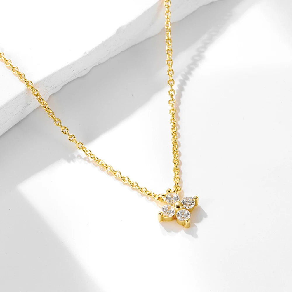 Fashion Tiny Flowers Dainty Necklace Gold Silver Color Stainless Steel Zircon Choker Necklace for Women Pendant Jewelry Gifts