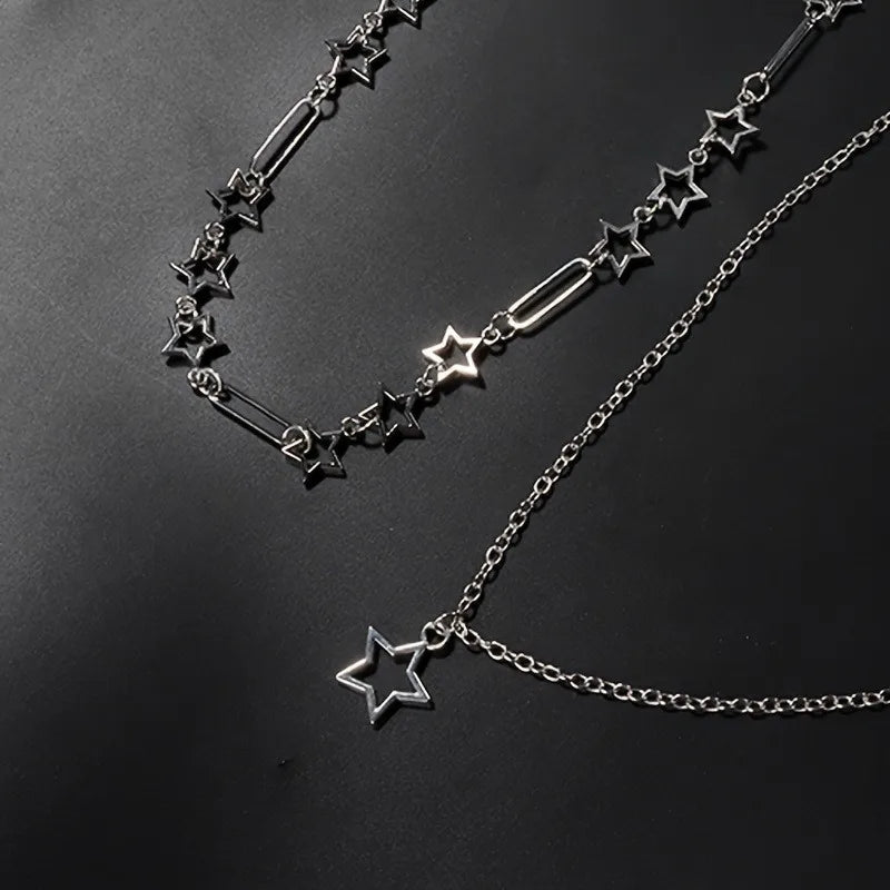 Personalized Punk Style Hollowed Out Stars Chain Double Layer Necklace Ladies Y2k Fashion Trend Holiday Party Accessories Gifts