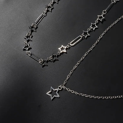 Personalized Punk Style Hollowed Out Stars Chain Double Layer Necklace Ladies Y2k Fashion Trend Holiday Party Accessories Gifts