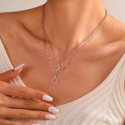 Conjunto de 2 peças de colar de sol e lua em aço inoxidável prateado para melhores amigos, joias de amizade e presentes