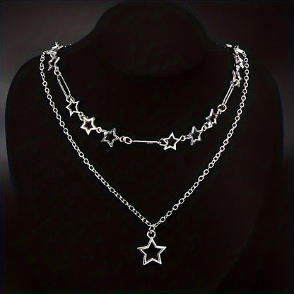 Personalized Punk Style Hollowed Out Stars Chain Double Layer Necklace Ladies Y2k Fashion Trend Holiday Party Accessories Gifts