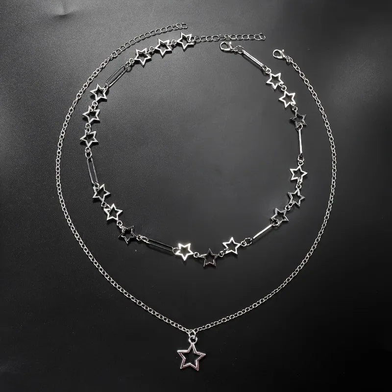 Personalized Punk Style Hollowed Out Stars Chain Double Layer Necklace Ladies Y2k Fashion Trend Holiday Party Accessories Gifts