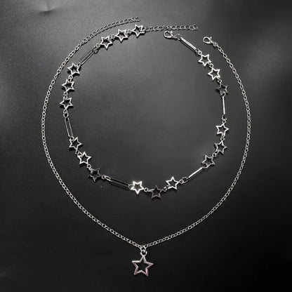Personalized Punk Style Hollowed Out Stars Chain Double Layer Necklace Ladies Y2k Fashion Trend Holiday Party Accessories Gifts
