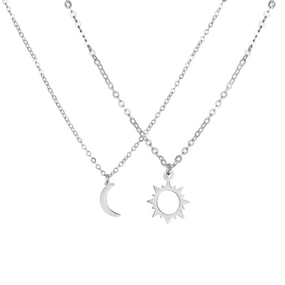 Conjunto de 2 peças de colar de sol e lua em aço inoxidável prateado para melhores amigos, joias de amizade e presentes