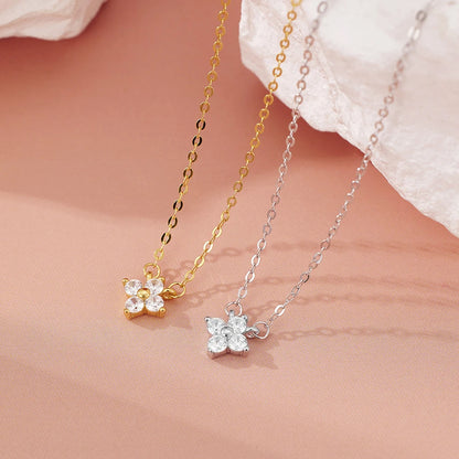 Fashion Tiny Flowers Dainty Necklace Gold Silver Color Stainless Steel Zircon Choker Necklace for Women Pendant Jewelry Gifts