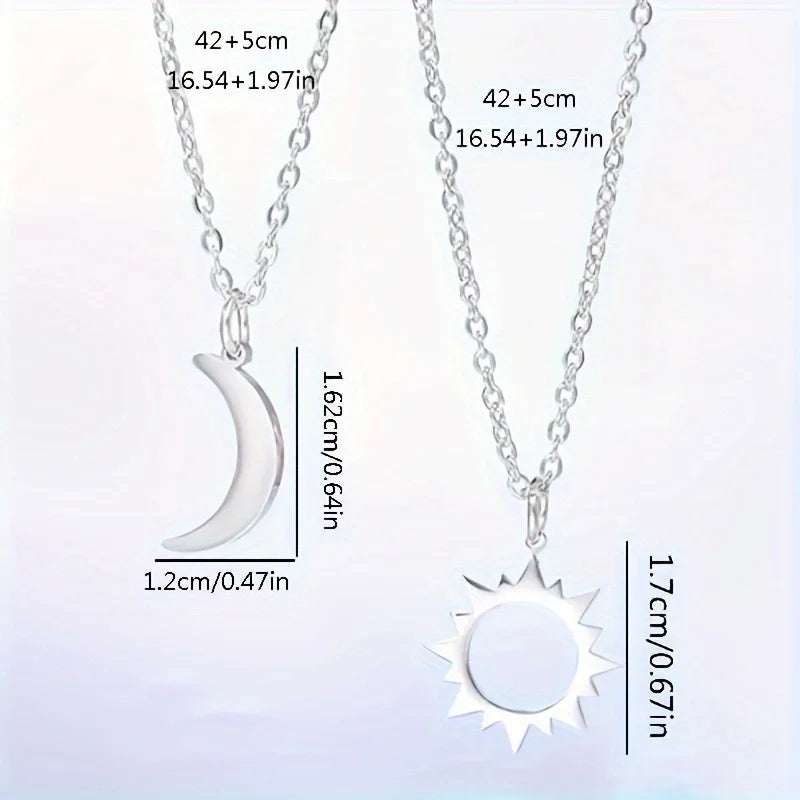 Conjunto de 2 peças de colar de sol e lua em aço inoxidável prateado para melhores amigos, joias de amizade e presentes